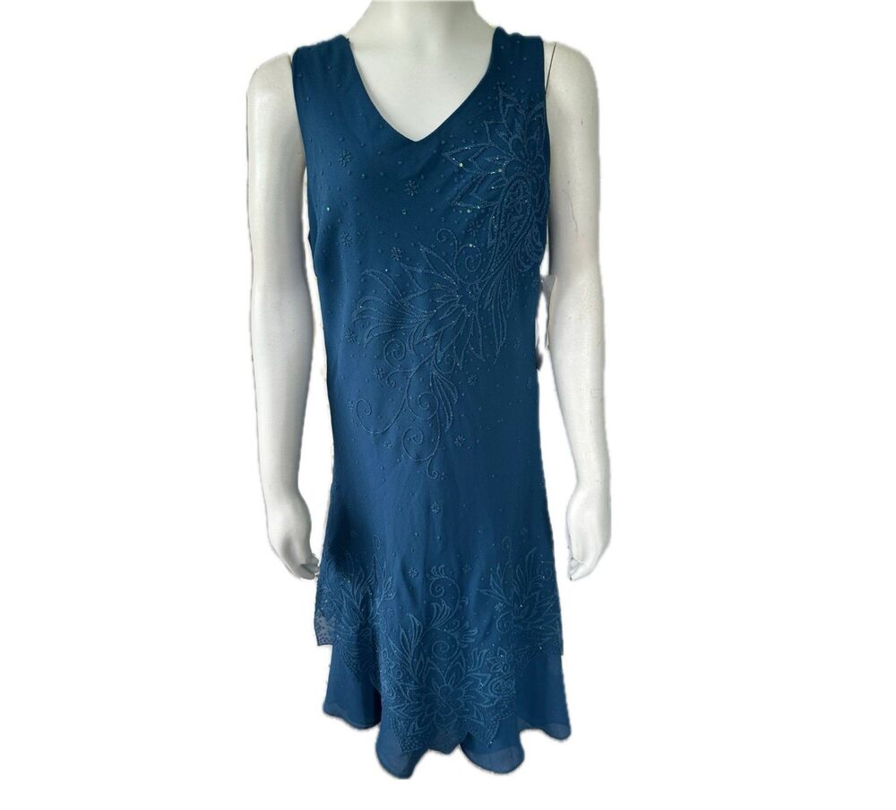 Top Choice Fashion NWT Intricate Floral Beading Sequin Cocktail Midi Dress L